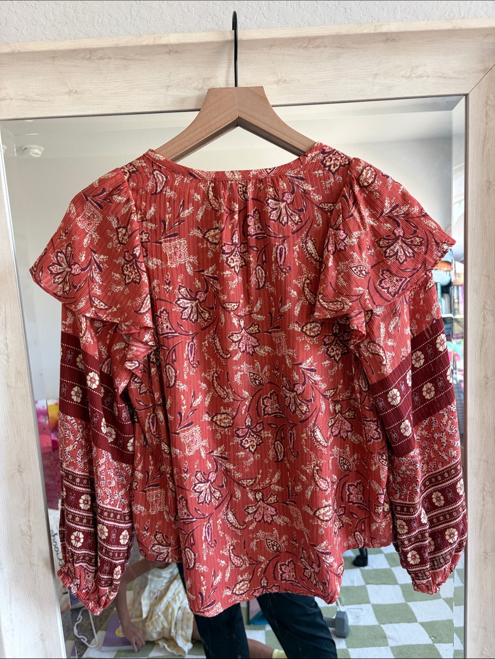 LOFT Rust Floral Ruffle Tie-Neck Blouse - Picture 5 of 6